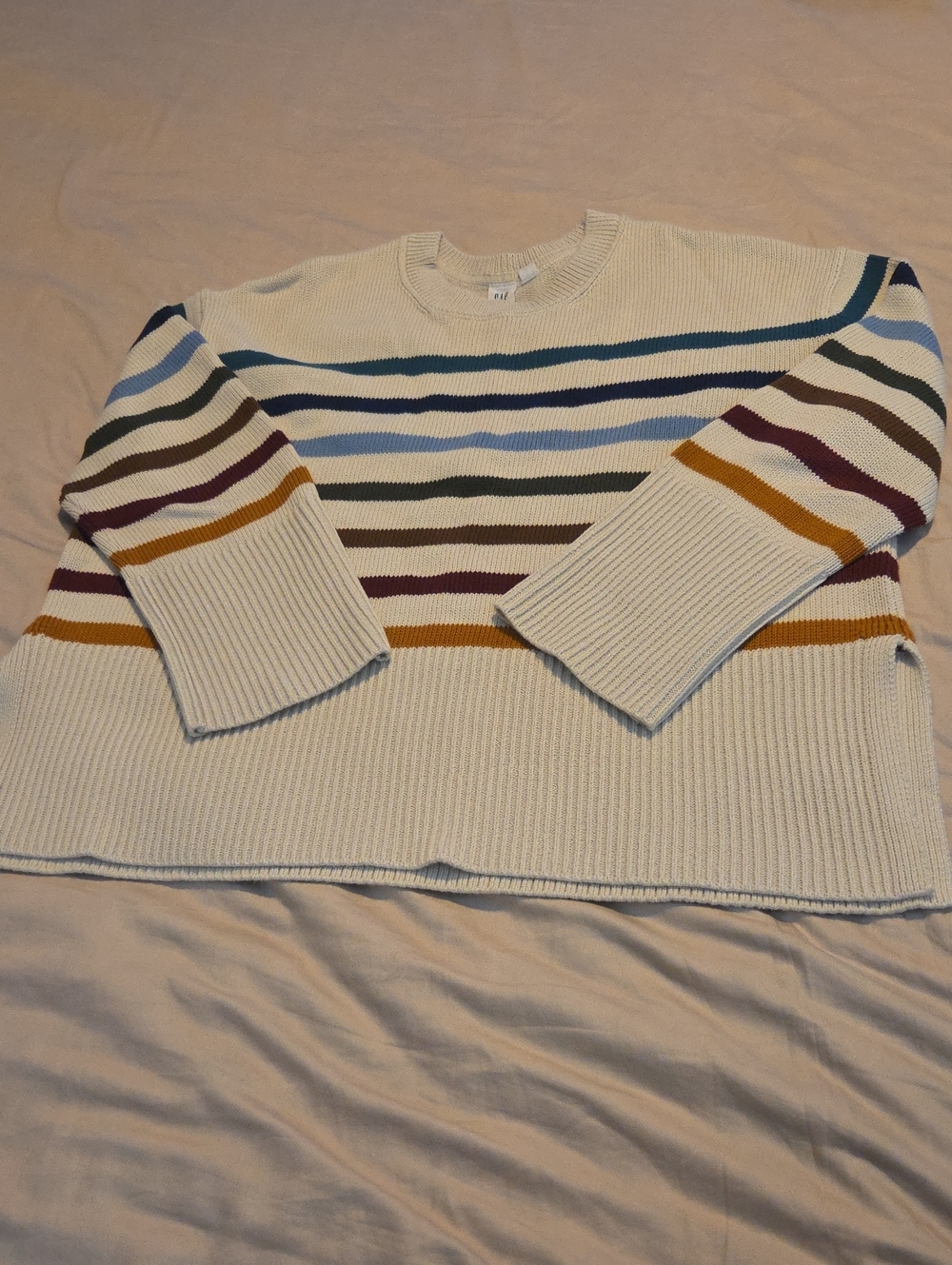 GAP Cream Stripe Crewneck Sweater with Multicolor Stripes